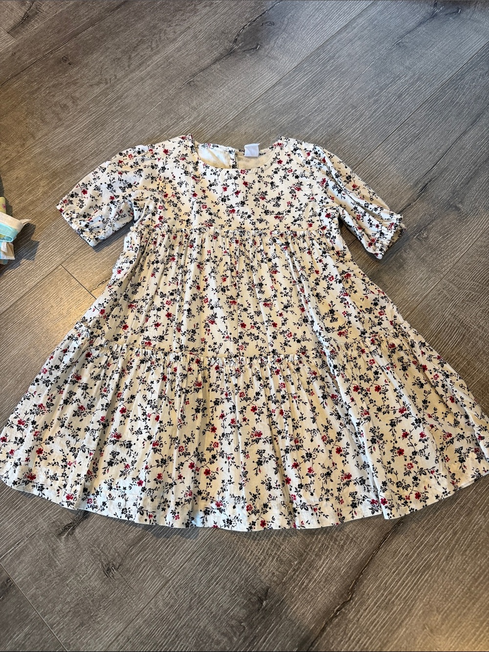 BABY GAP Cream Floral Tiered Dress with Red & Navy Blossoms